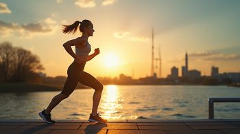 Pessoa cheia de energia praticando exercícios ao ar livre pela manhã para aumentar produtividade e disposição